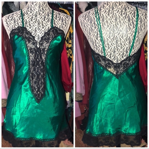 Victoria's Secret Other - Vintage 80’s green satin slip dress